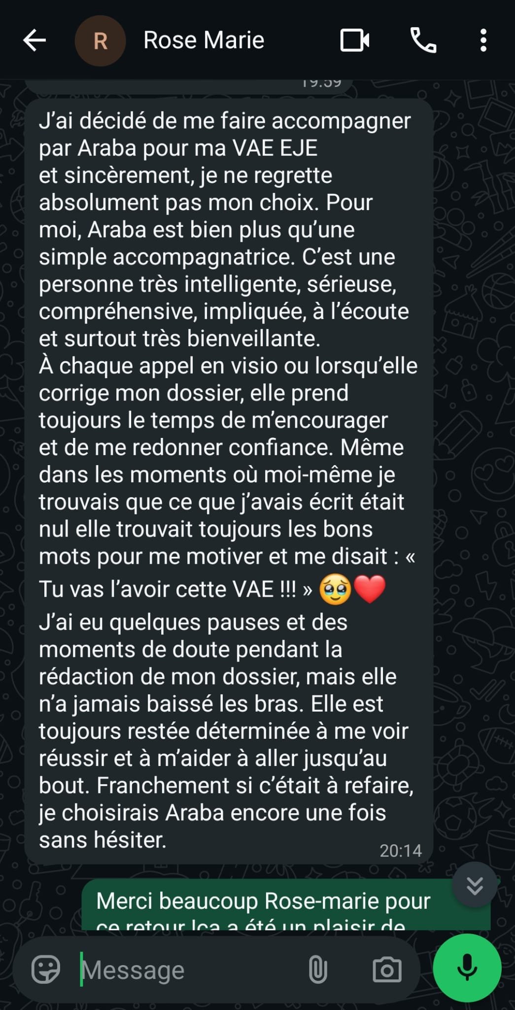 Retour de Rose-Marie, candidate VAE